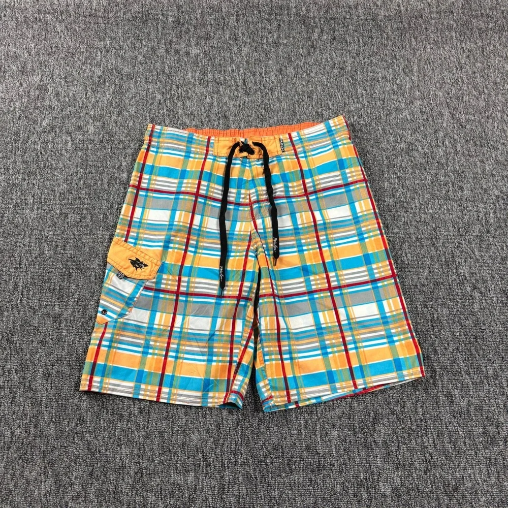 Baggy Y2K Plaid Board Shorts Maui and Sons Surf Orange Size 34